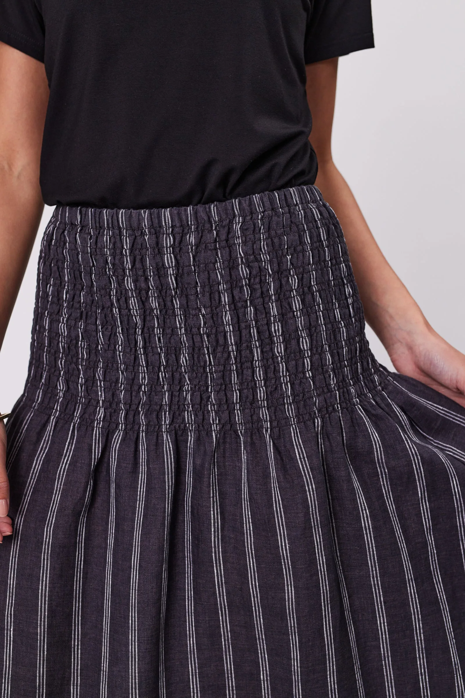 Sol Shirred Skirt - Ink Stripe