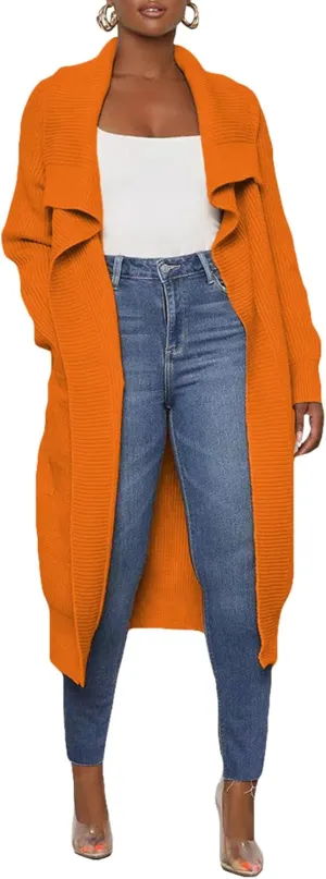 SOMTHRON Women's Oversized Open Front Cardigan Ribbed Knit Sweaters Long Sleeve Collared Falll Draped Coat Outwear