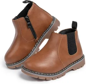Sonsage Boy Girl Ankle Boots Waterproof Non-Slip Leather Chelsea Boots Little Kids Toddler Snow Winter Combat Ankle Work Booties Size US 5.5-9.5