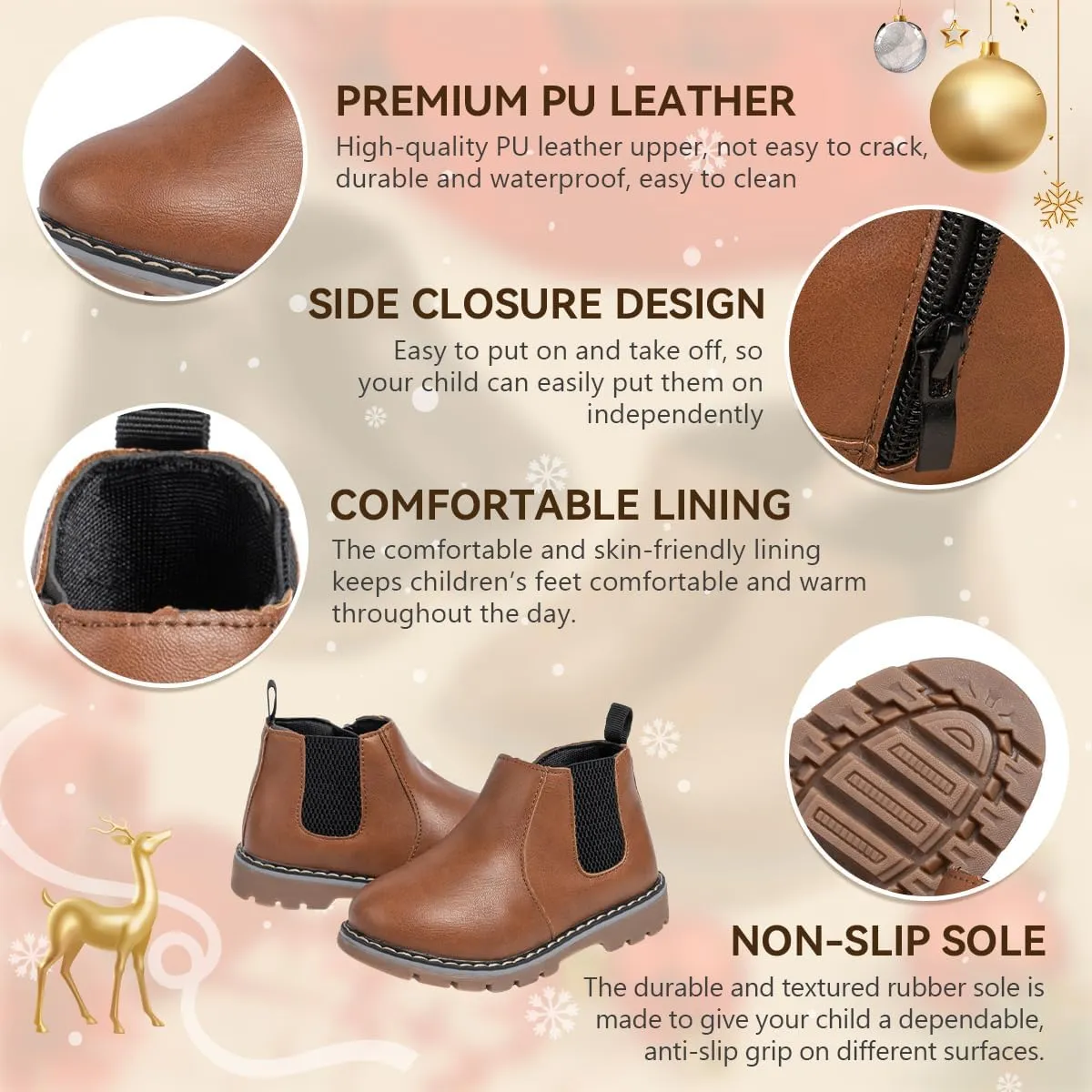 Sonsage Boy Girl Ankle Boots Waterproof Non-Slip Leather Chelsea Boots Little Kids Toddler Snow Winter Combat Ankle Work Booties Size US 5.5-9.5