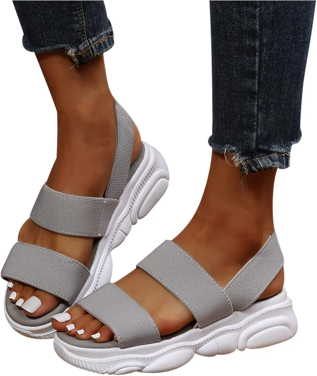 Sports Sandals for Women Platform Summer Casual Elastic Straps Fish Mouth Open Toe Slip-on Sandals Eva Solid Comfy Soft Sole Non-Slip Beach Shoes