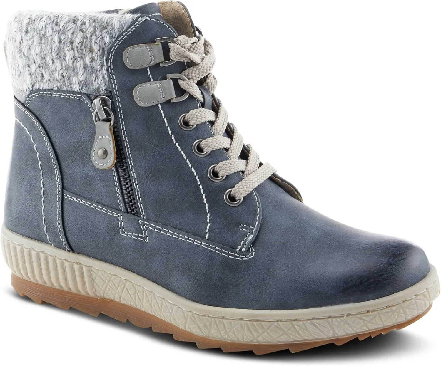 Spring Step Relife Karlene Waterproof Ankle Boots for Women | Shoes for Women with Sweater Top, Decorative Zipper and Cozy Sherpa Lining