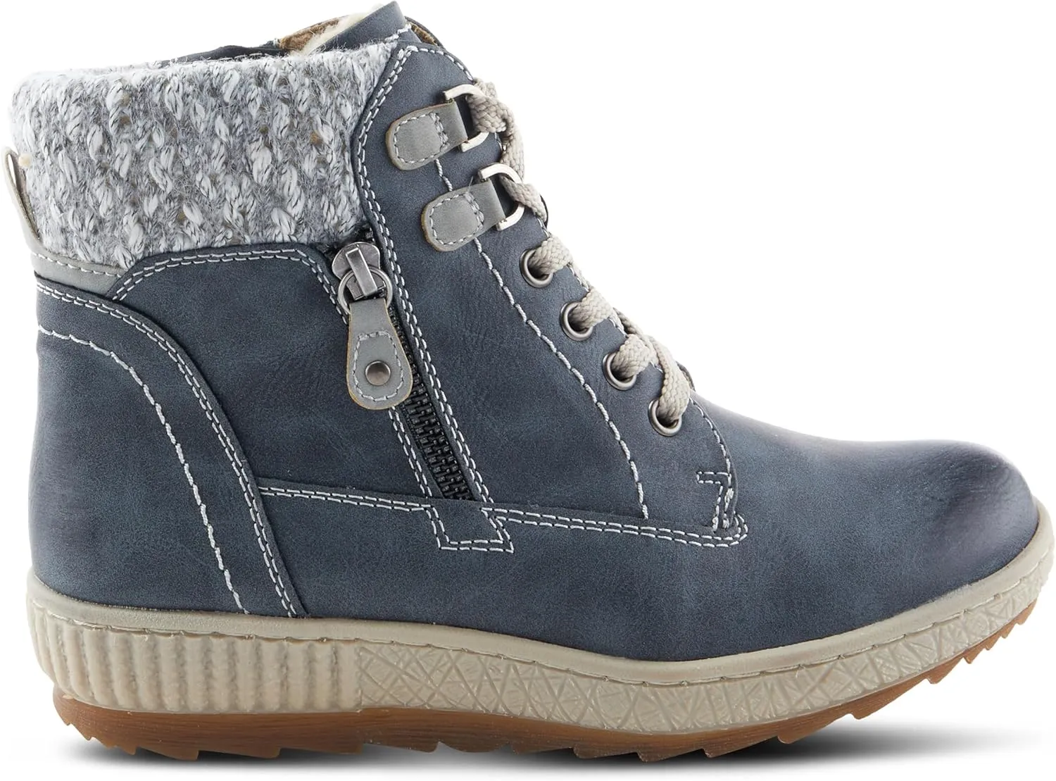 Spring Step Relife Karlene Waterproof Ankle Boots for Women | Shoes for Women with Sweater Top, Decorative Zipper and Cozy Sherpa Lining