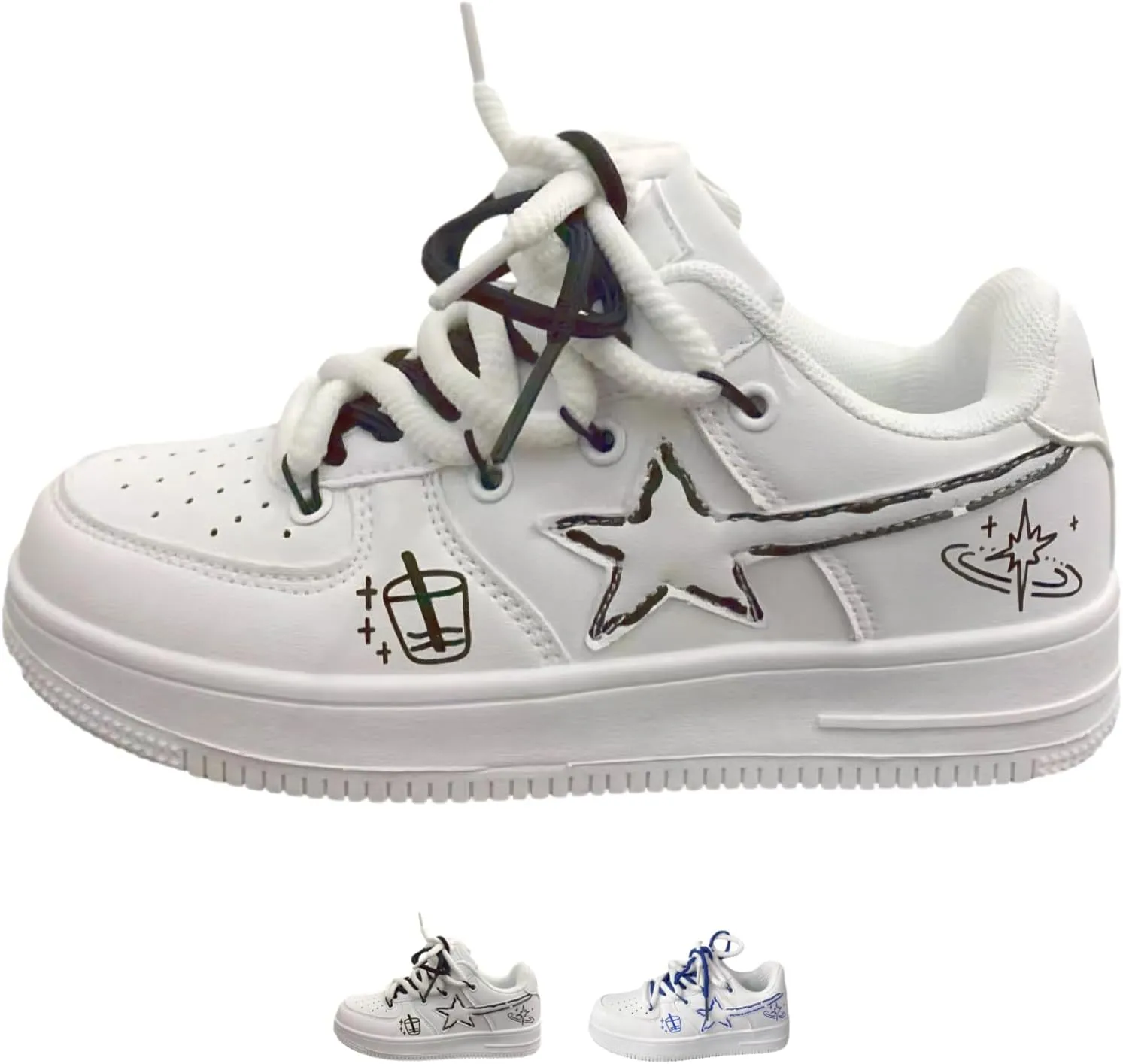 Star Graffiti Platform Shoes Fashion Chunky Sneakers Women Casual Aesthetic Basketball Skateboard Shoes Couple Shoes