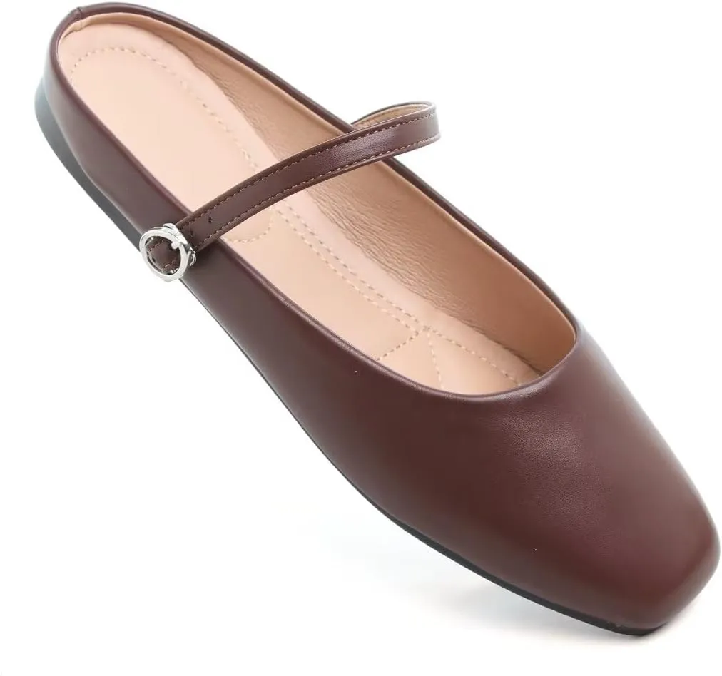 Stunner Women's Mary Jane Flats Fashion Round Toe Ballet Flats Comfort Slip On Flats Buckle Strap Dress Flats