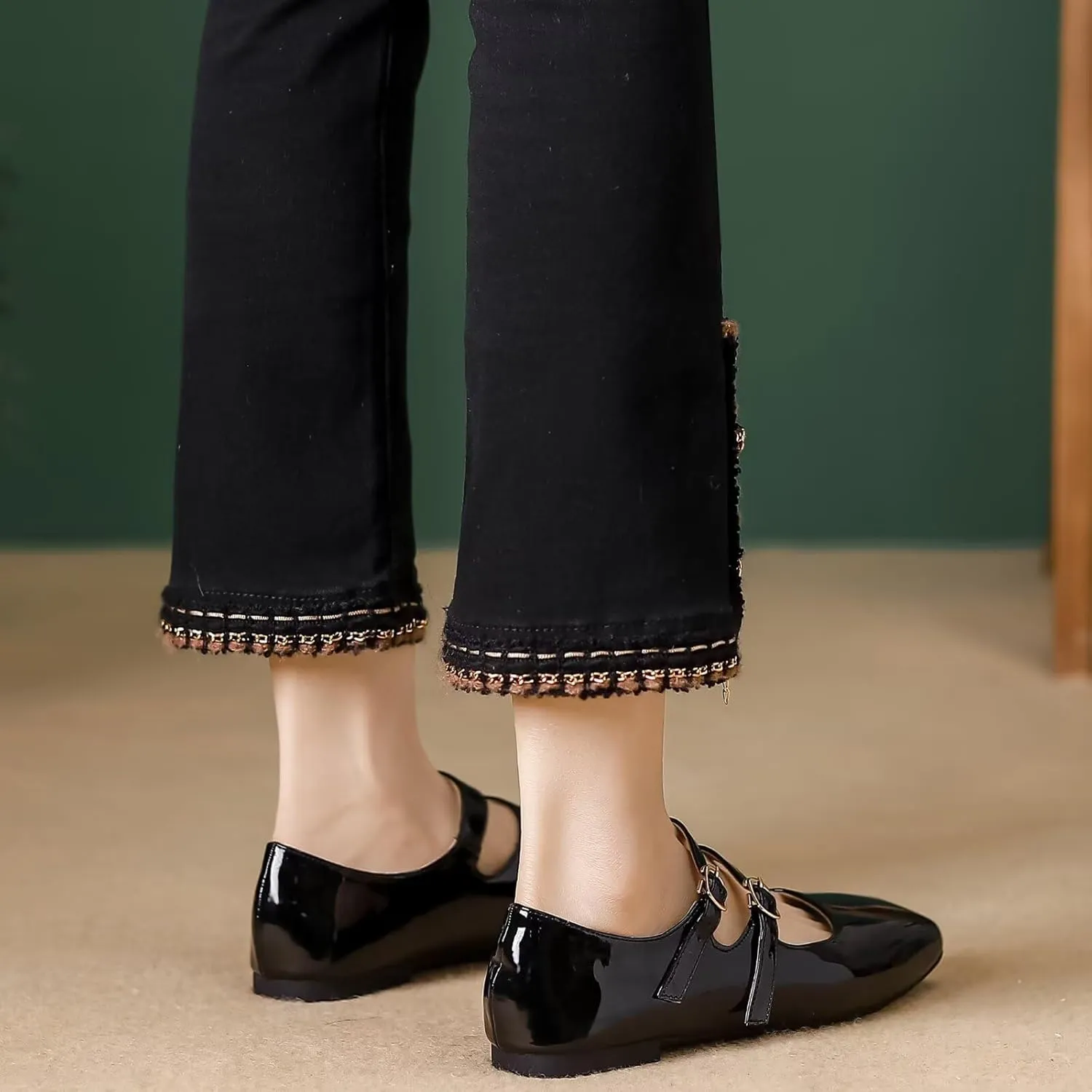 Stunner Women's Mary Jane Flats Retro Square Toe Soft Ballet Flats Comfort Double Line Strap Wedding Dressy Flats 2