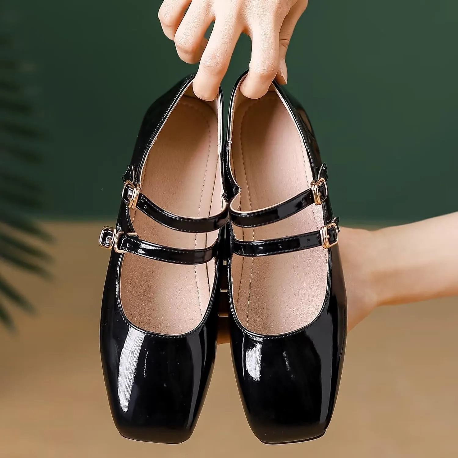 Stunner Women's Mary Jane Flats Retro Square Toe Soft Ballet Flats Comfort Double Line Strap Wedding Dressy Flats 2