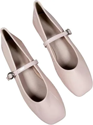 Stunner Women's Mary Jane Flats Retro Square Toe Soft Ballet Flats Comfort Double Line Strap Wedding Dressy Flats 2