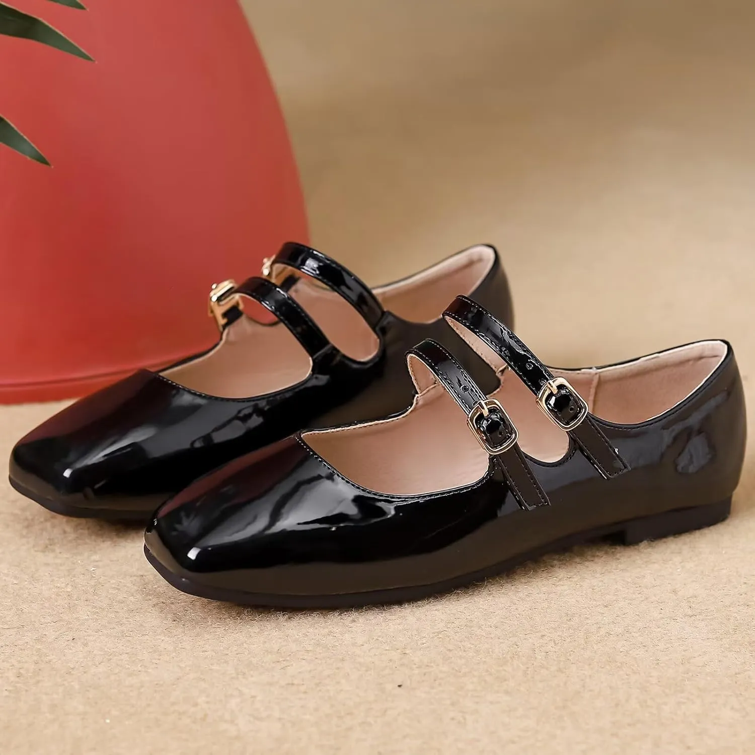 Stunner Women's Mary Jane Flats Retro Square Toe Soft Ballet Flats Comfort Double Line Strap Wedding Dressy Flats 2
