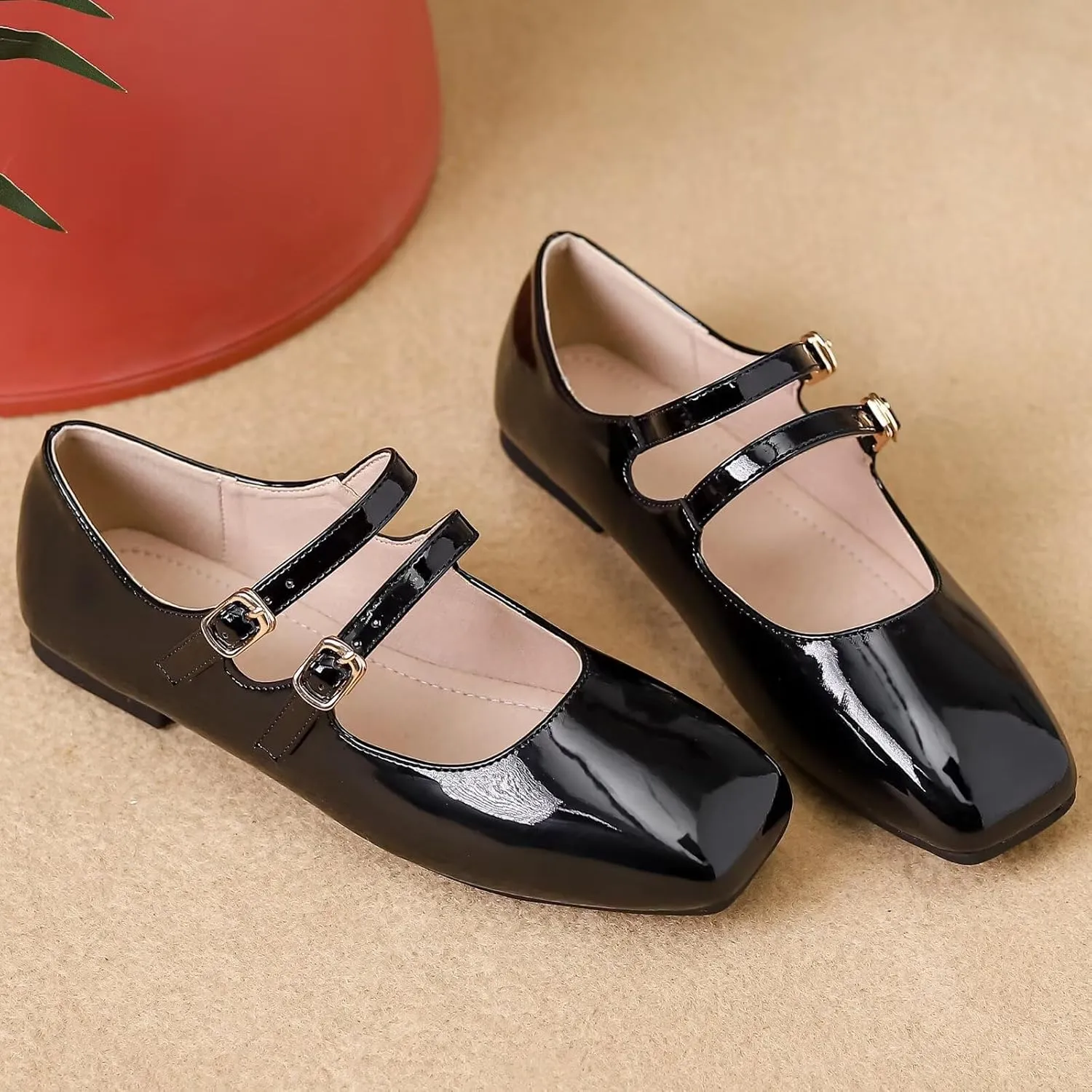 Stunner Women's Mary Jane Flats Retro Square Toe Soft Ballet Flats Comfort Double Line Strap Wedding Dressy Flats 2