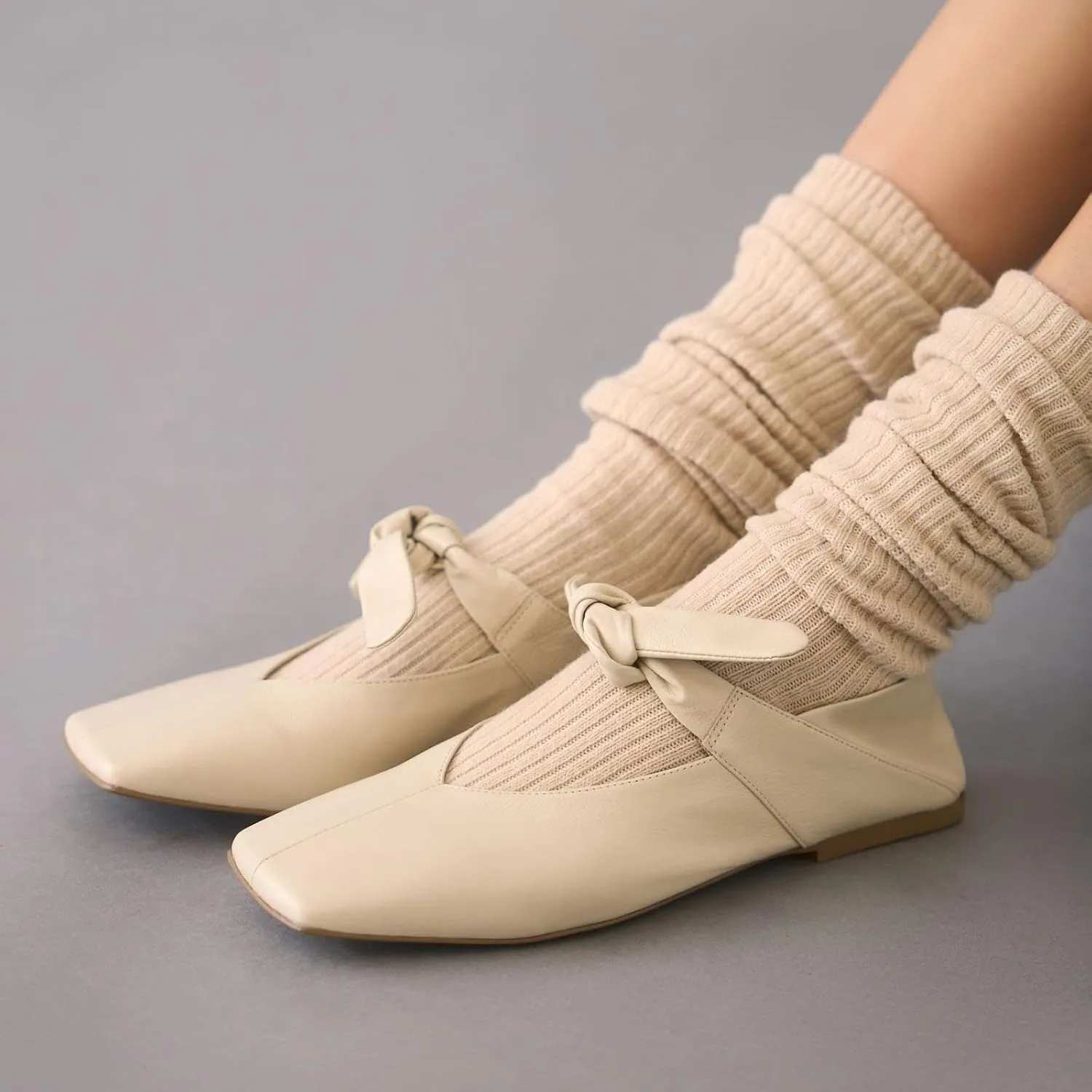 Stylish Square Toe Ballet Flats for Women, Elegant Bow Knots Mary Jane Slip-On Metallic Ballerina Shoes, Comfortable and Fashionable Footwear for Everyday Wear
