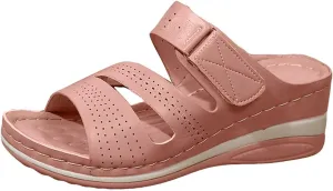 SuanlaTDS Wedge Sandals for Women Comfortable Platform Open Toe Slip On Orthopedic Sandals with Arch Support High Heels Slide Sandals Casual Summer Beach Boho Outdoor Walking Shoes