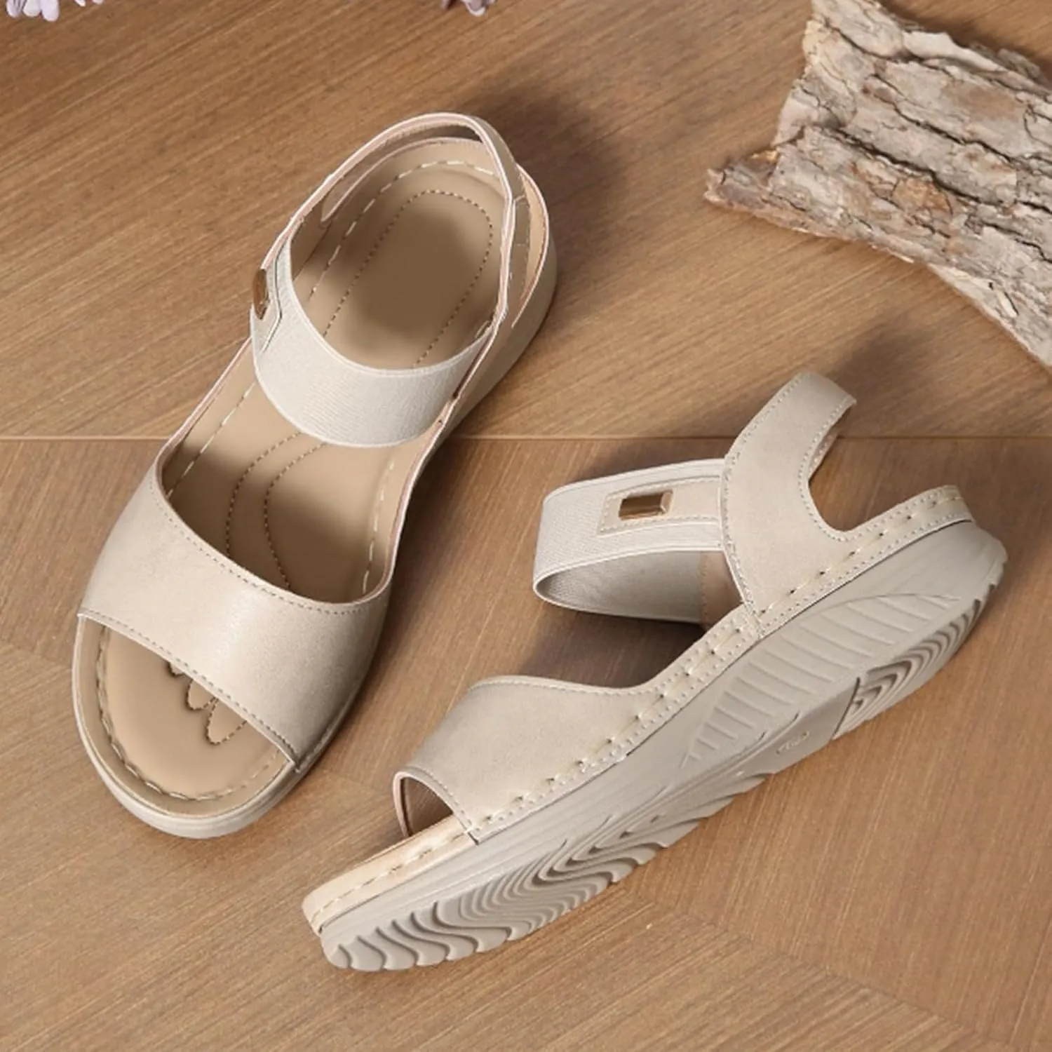 SuanlaTDS Wedge Sandals for Women Dressy Summer Open Toe Platform Wedges Adjustable Ankle Strap Comfortable Walking Shoes with Arch Support Boho Casual Low Heels Outdoor Sandals