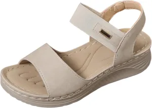 SuanlaTDS Wedge Sandals for Women Dressy Summer Open Toe Platform Wedges Adjustable Ankle Strap Comfortable Walking Shoes with Arch Support Boho Casual Low Heels Outdoor Sandals