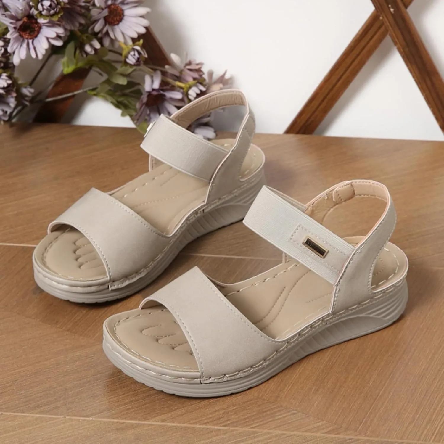 SuanlaTDS Wedge Sandals for Women Dressy Summer Open Toe Platform Wedges Adjustable Ankle Strap Comfortable Walking Shoes with Arch Support Boho Casual Low Heels Outdoor Sandals