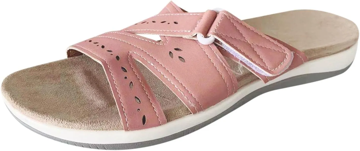 SuanlaTDS Women's Comfortable Orthopedic Sandals with Arch Support Adjustable Open Toe Orthotic Walking Shoes Flat Outdoor Casual Summer Beach Boho Platform Low Heels Slide Sandals