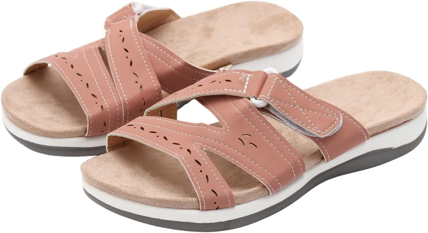 SuanlaTDS Women's Comfortable Orthopedic Sandals with Arch Support Adjustable Open Toe Orthotic Walking Shoes Flat Outdoor Casual Summer Beach Boho Platform Low Heels Slide Sandals