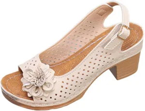 Summer Sandals for Women Open Toe Ankle Strap Chunky High Heels Sandals Peep Flowers Hollow Out Sandal Chunky Block Dress Adjustable Strappy Shoes Lightweight Platform Wedge Fashion Footwear