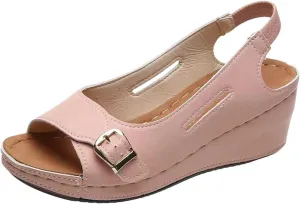 Summer Wedge Sandals for Women,Fashion Casual Fish Mouth Open Toe Buckle Hollow Roman Sandals Solid Comfortable Outdoor Ladies Shoes Sandalias