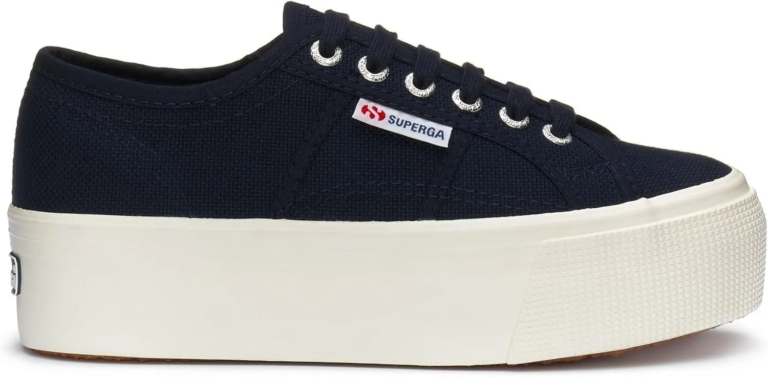 Superga 2790 Low-Top Sneakers Navy Blue White Platform Wedge Lace Up Sneaker