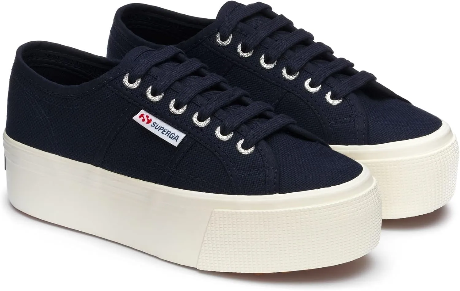 Superga 2790 Low-Top Sneakers Navy Blue White Platform Wedge Lace Up Sneaker