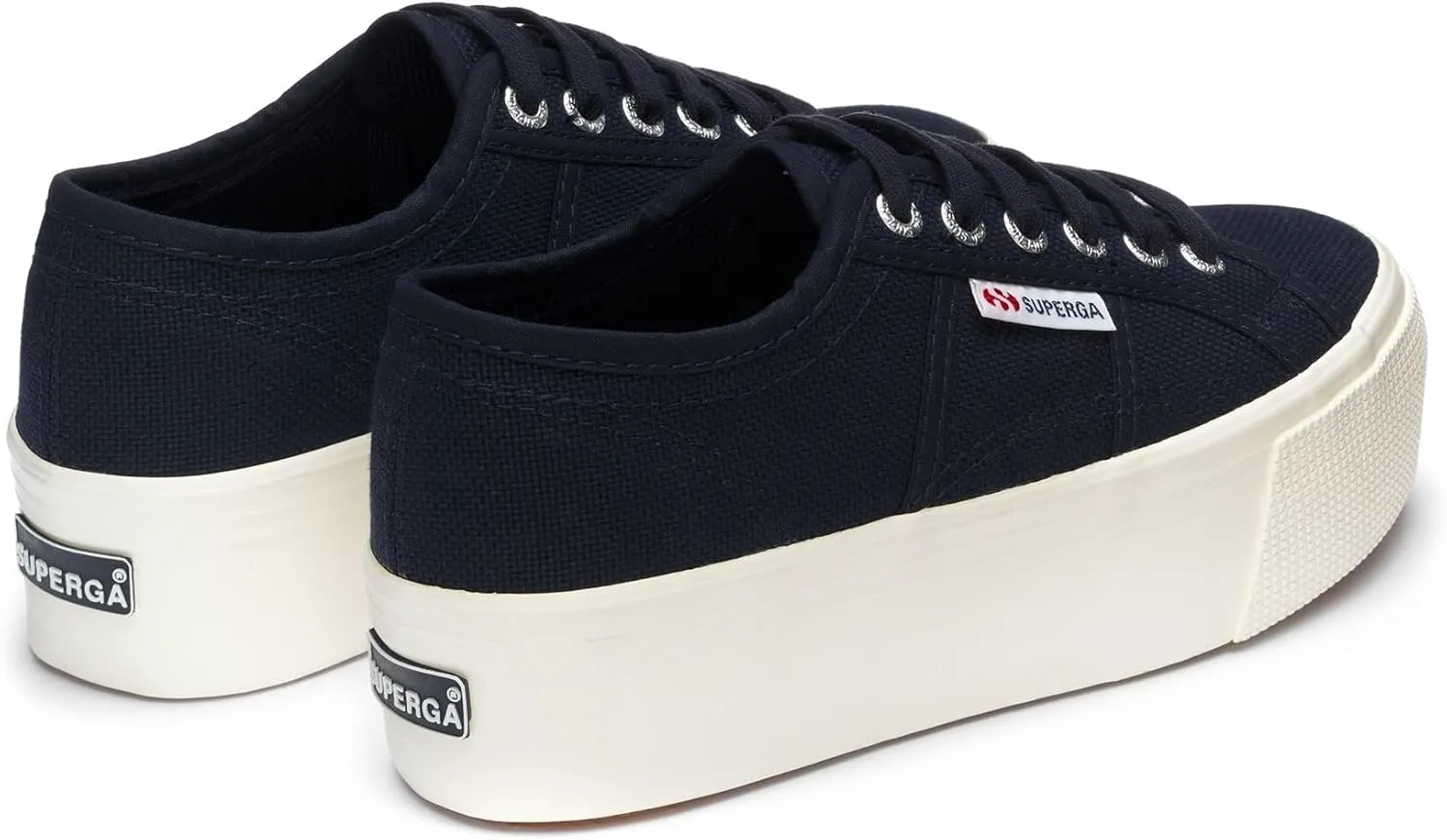 Superga 2790 Low-Top Sneakers Navy Blue White Platform Wedge Lace Up Sneaker