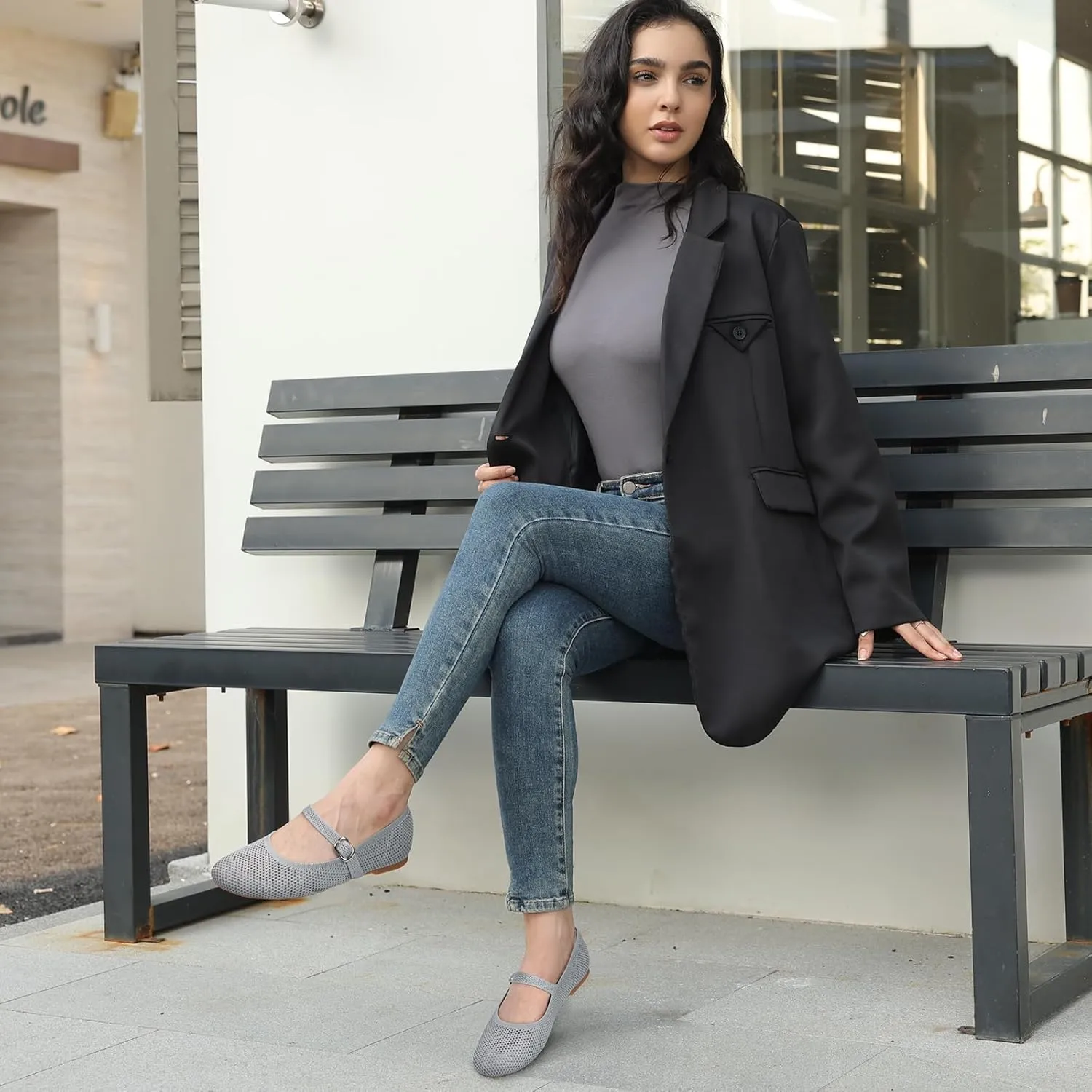 Tanamo Mary Jane Shoes Flats for Women Round Toe Shoes Ballet Flats Comfortable Dressy Adjustable Straps Casual Office Work Wedding Washable Knit Slip On