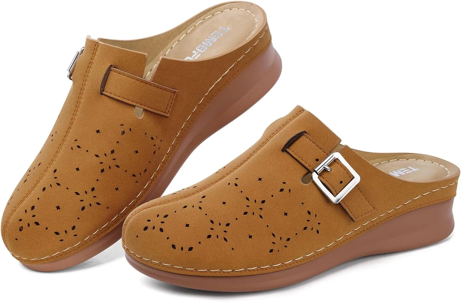 TEMOFON Clogs for Women Mules Shoes: Comfortable Arch Support Closed Toe Sandals Backless Low Wedge Slip on Shoes