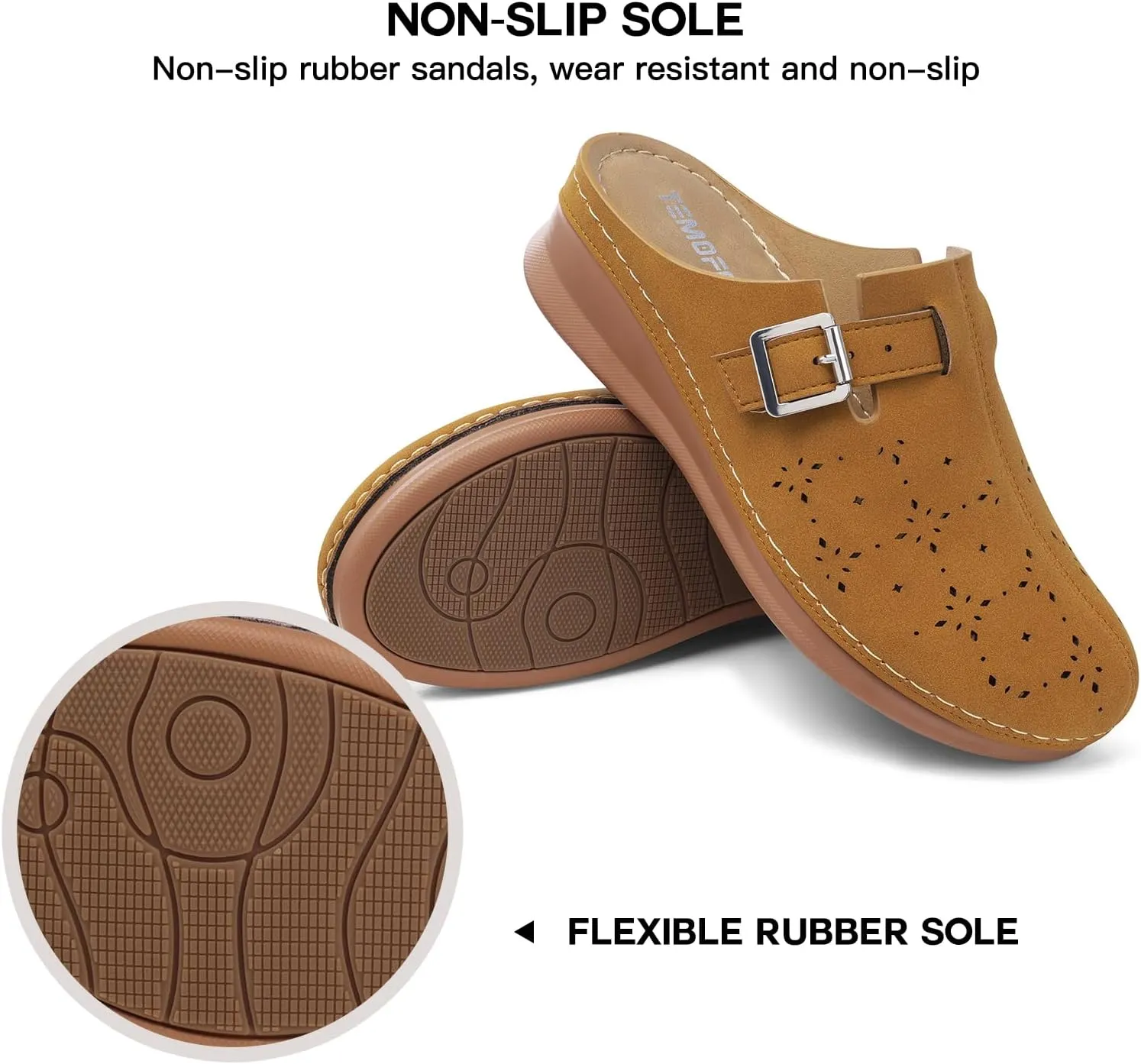 TEMOFON Clogs for Women Mules Shoes: Comfortable Arch Support Closed Toe Sandals Backless Low Wedge Slip on Shoes