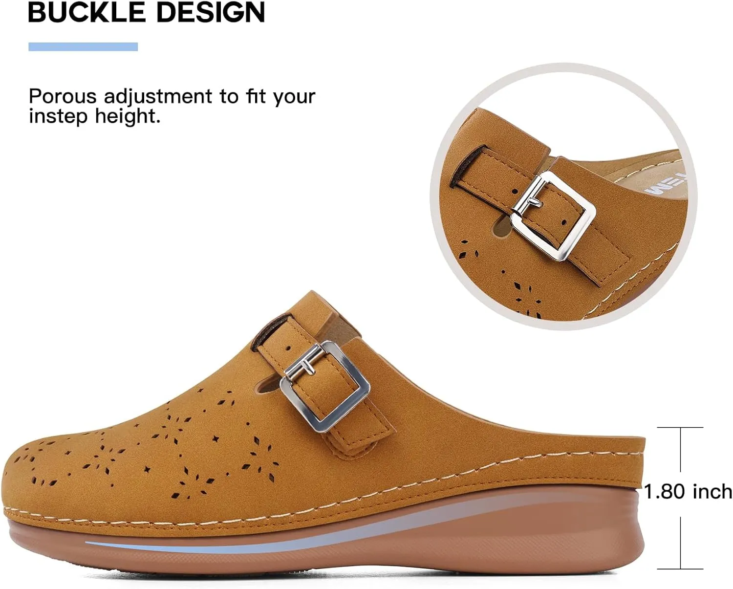 TEMOFON Clogs for Women Mules Shoes: Comfortable Arch Support Closed Toe Sandals Backless Low Wedge Slip on Shoes