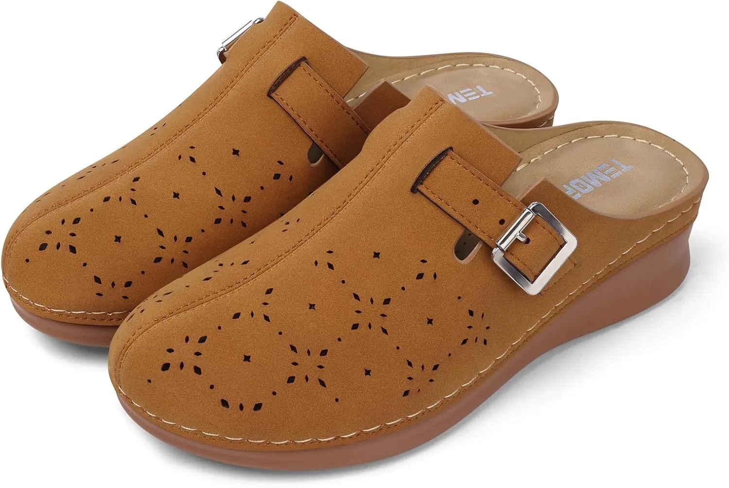 TEMOFON Clogs for Women Mules Shoes: Comfortable Arch Support Closed Toe Sandals Backless Low Wedge Slip on Shoes