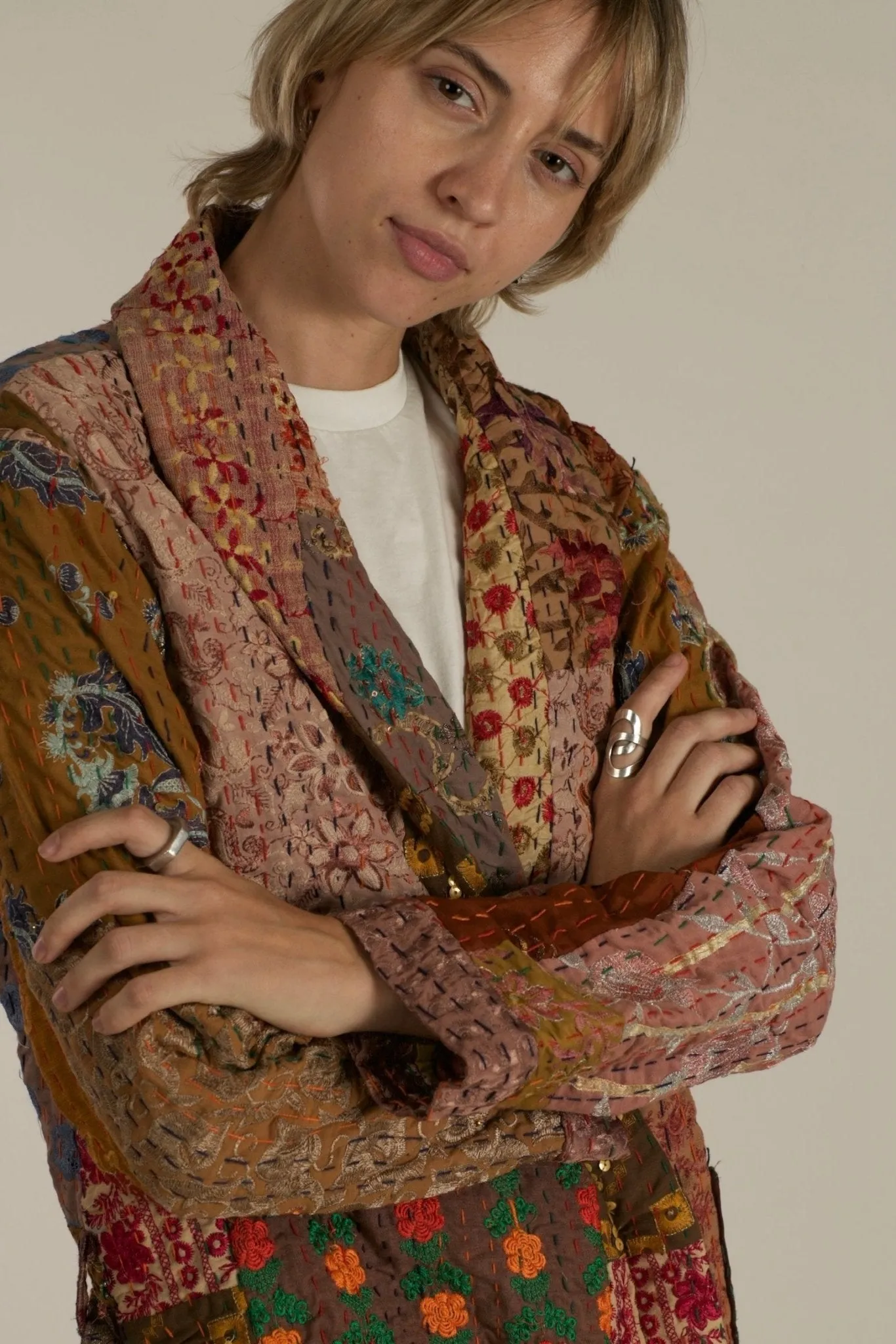 THALIA EMBROIDERE PATCHWORK KIMONO JACKET