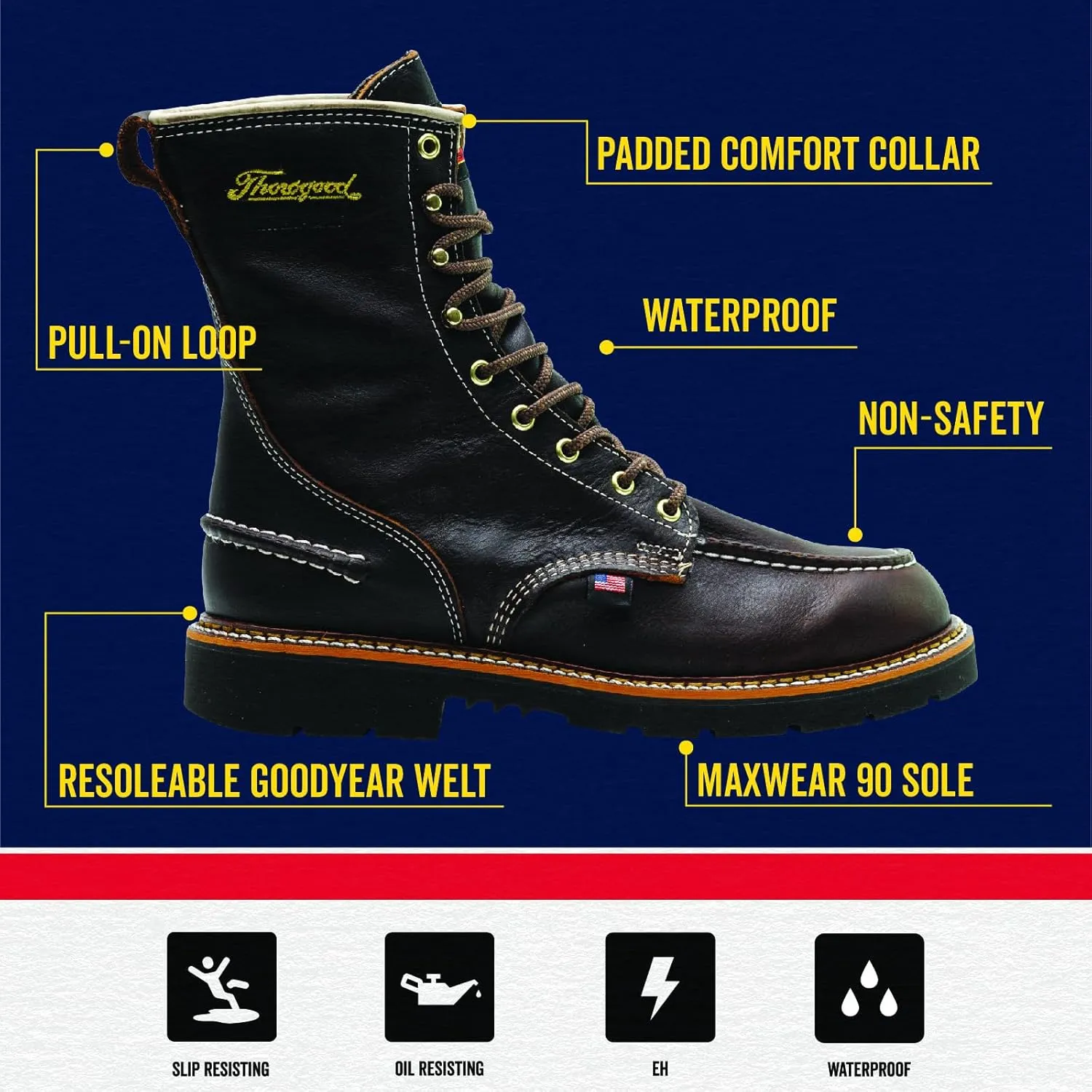 Thorogood Mens American Heritage 1957 Series - Flyway Waterproof 8" Moc Toe