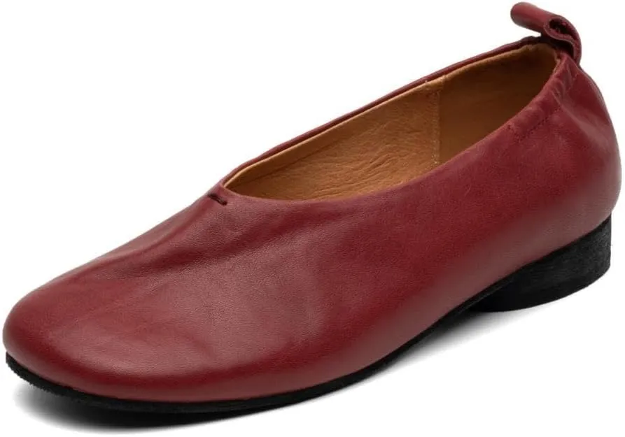 TinaCus Women's Soft Leather Round Toe Elastic Slip On Simple Casual Flats Shoes