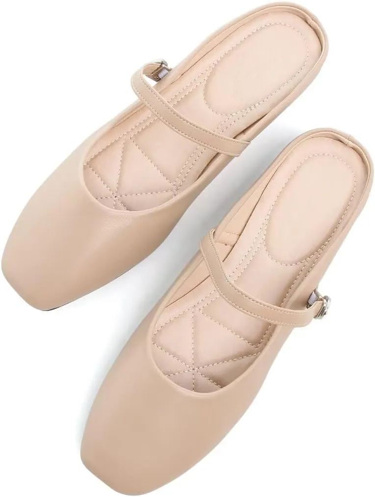 TN TANGNEST Flats for Women Elegant Square Toe Slip On Flats Soft One Line Strap Flats Retro Mary Jane Flat Shoes