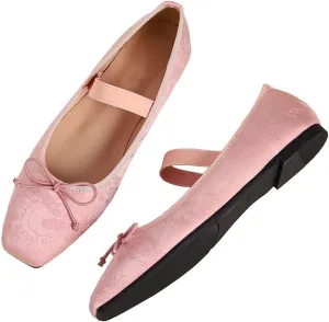TN TANGNEST Leather Flats for Women Comfortable Square Toe Bowknot Ballet Flats Retro Slip On Mary Jane Flats