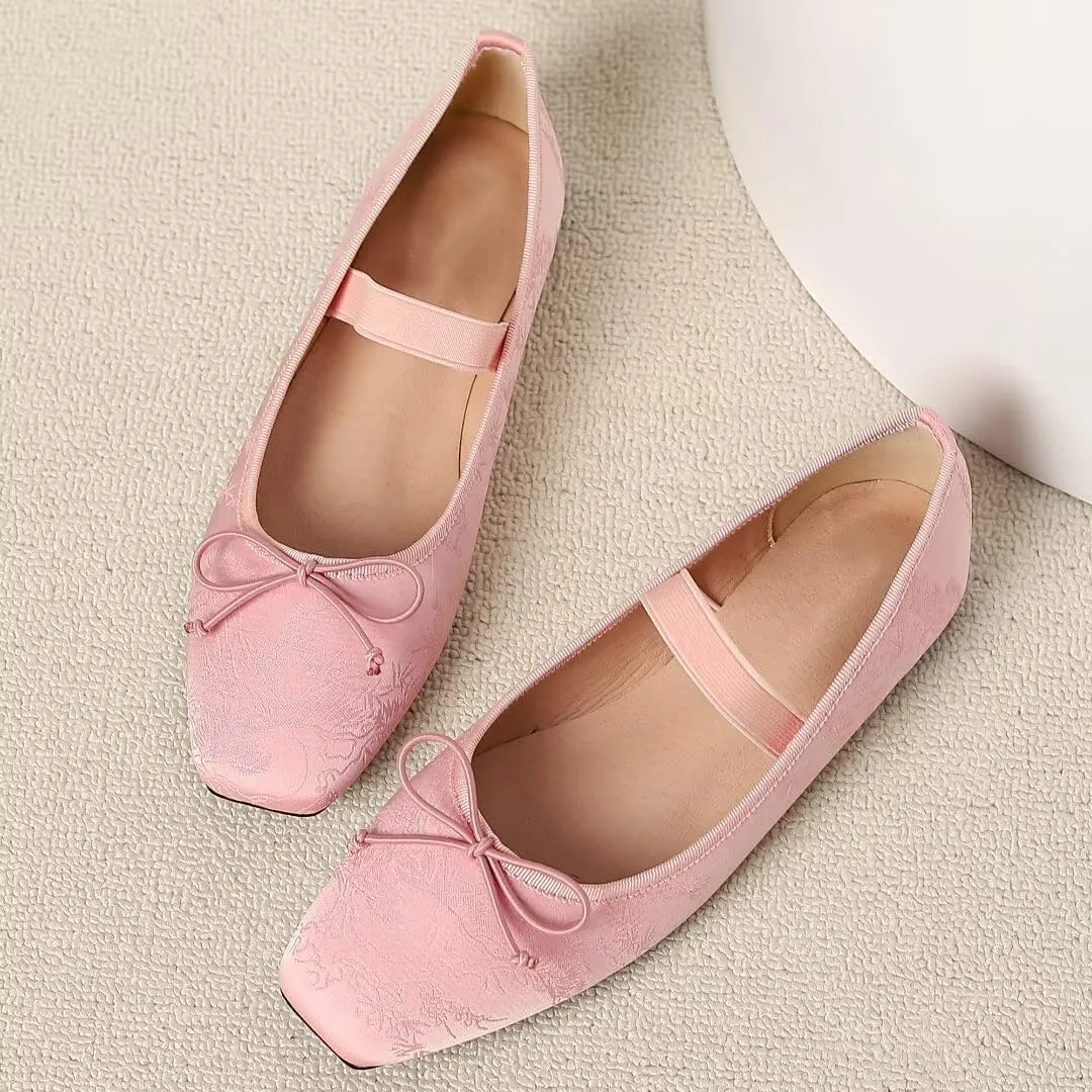 TN TANGNEST Leather Flats for Women Comfortable Square Toe Bowknot Ballet Flats Retro Slip On Mary Jane Flats