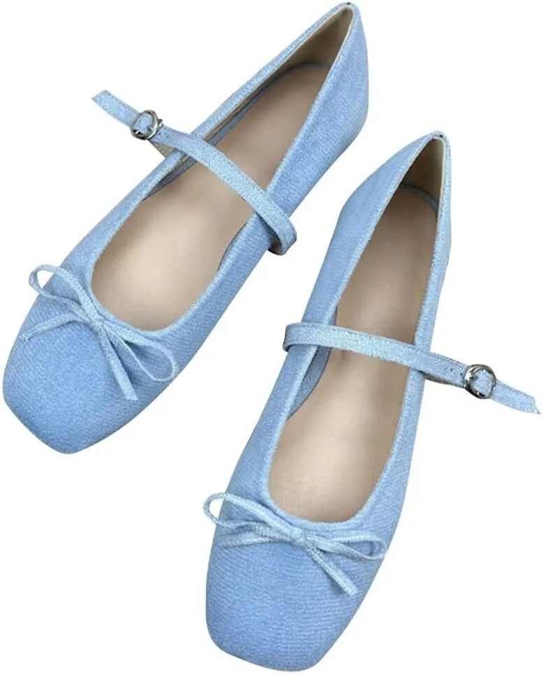 TN TANGNEST Leather Flats for Women Comfortable Square Toe Bowknot Ballet Flats Retro Slip On Mary Jane Flats