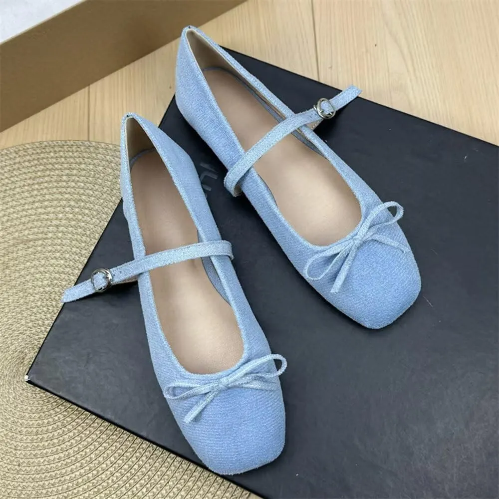 TN TANGNEST Leather Flats for Women Comfortable Square Toe Bowknot Ballet Flats Retro Slip On Mary Jane Flats