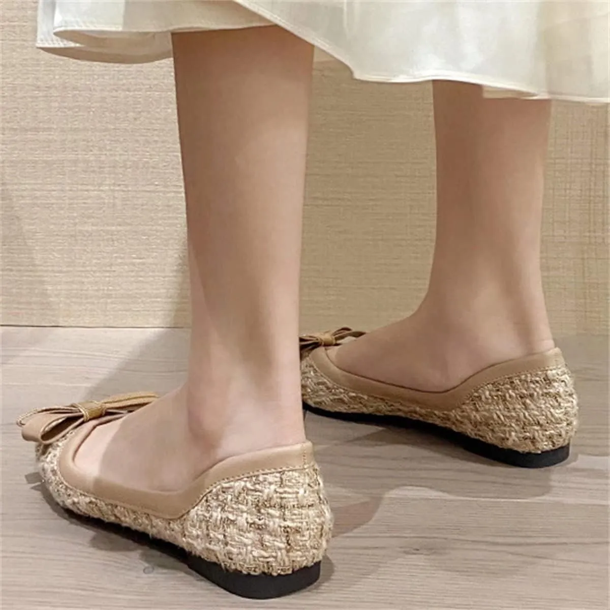 TN TANGNEST Women's Bow Flats Elegant Plaid Pointed Toe Ballet Shoes Slip on Flat Shoes