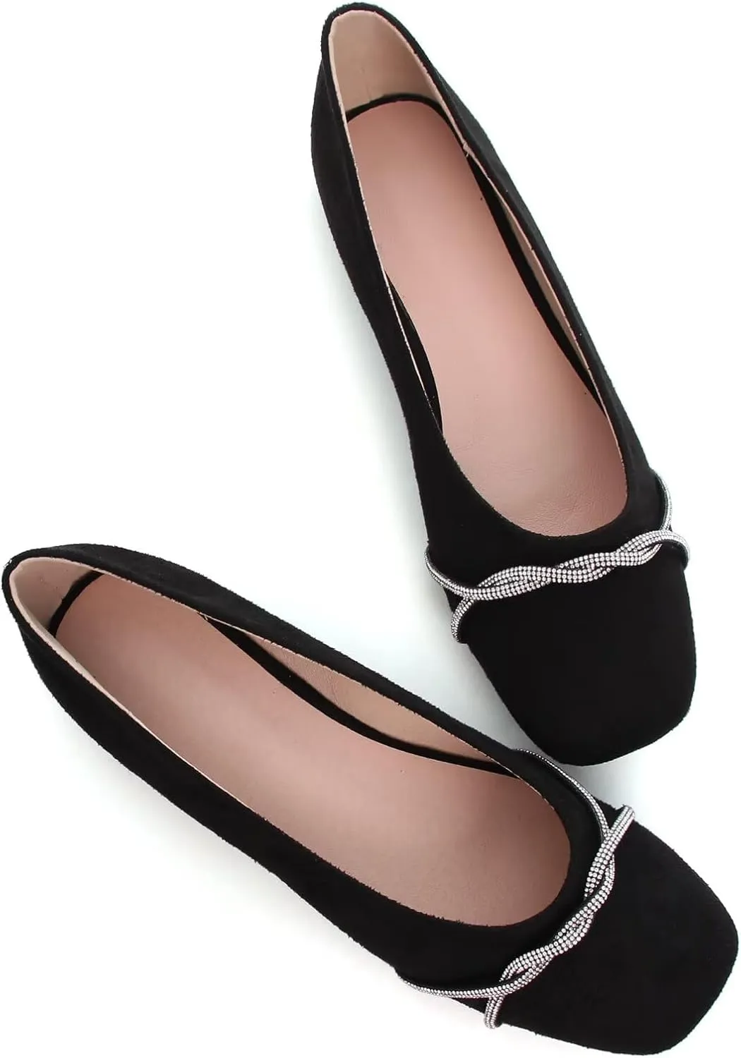 TN TANGNEST Womens Casual Flats Fashion Chain Pointed Toe Ballet Flats Rhinestone Flats Comfort Slip On Dress Shoes