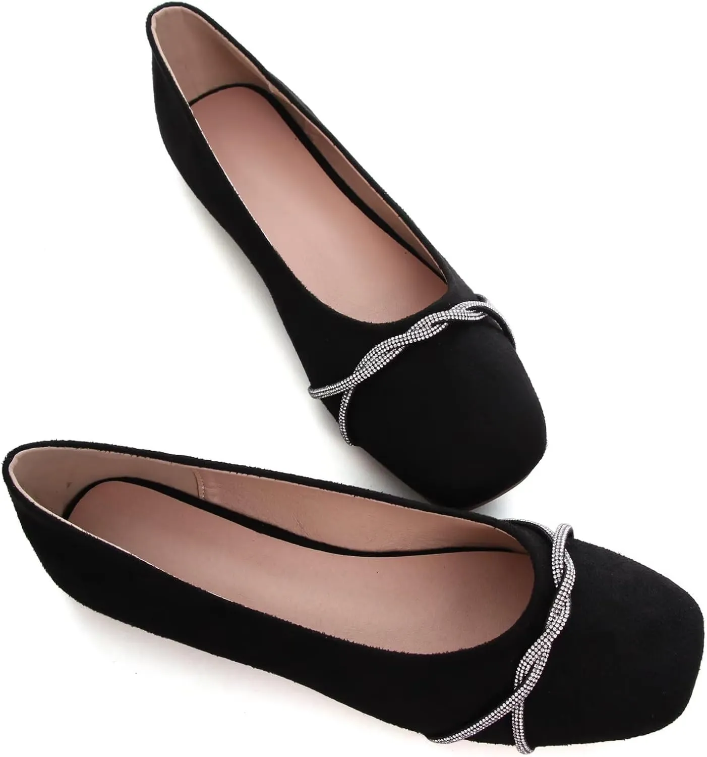TN TANGNEST Womens Casual Flats Fashion Chain Pointed Toe Ballet Flats Rhinestone Flats Comfort Slip On Dress Shoes