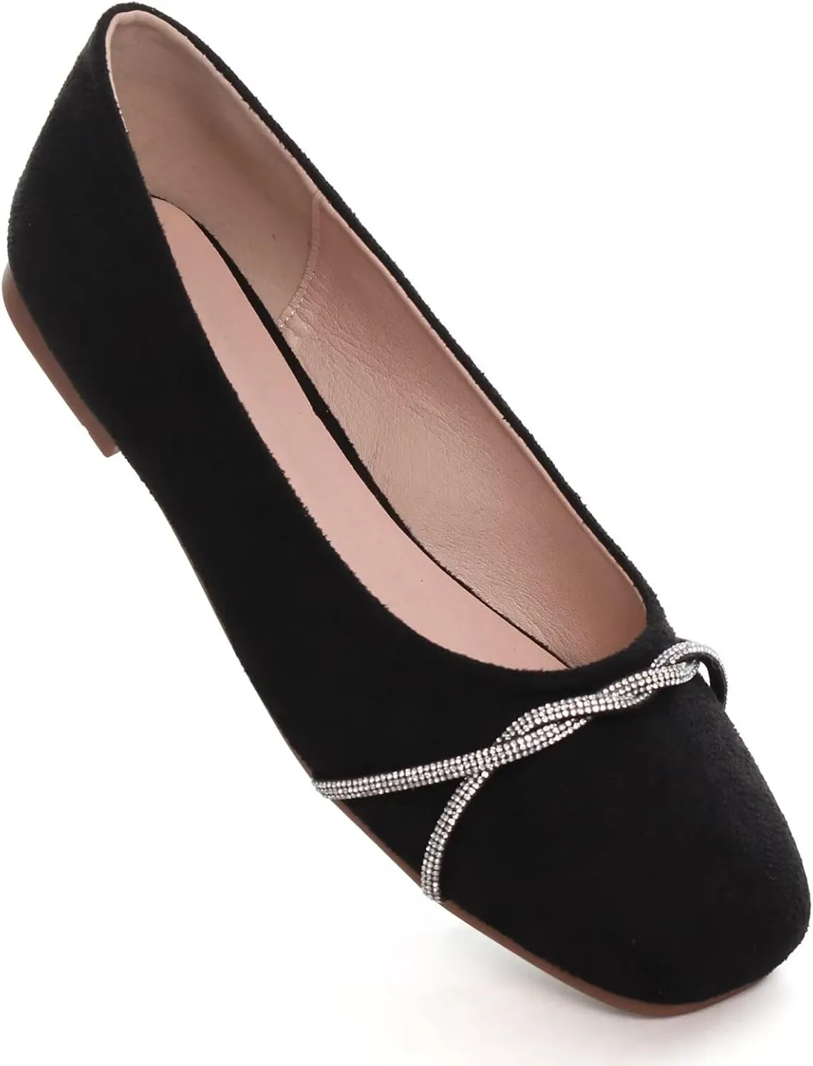 TN TANGNEST Womens Casual Flats Fashion Chain Pointed Toe Ballet Flats Rhinestone Flats Comfort Slip On Dress Shoes