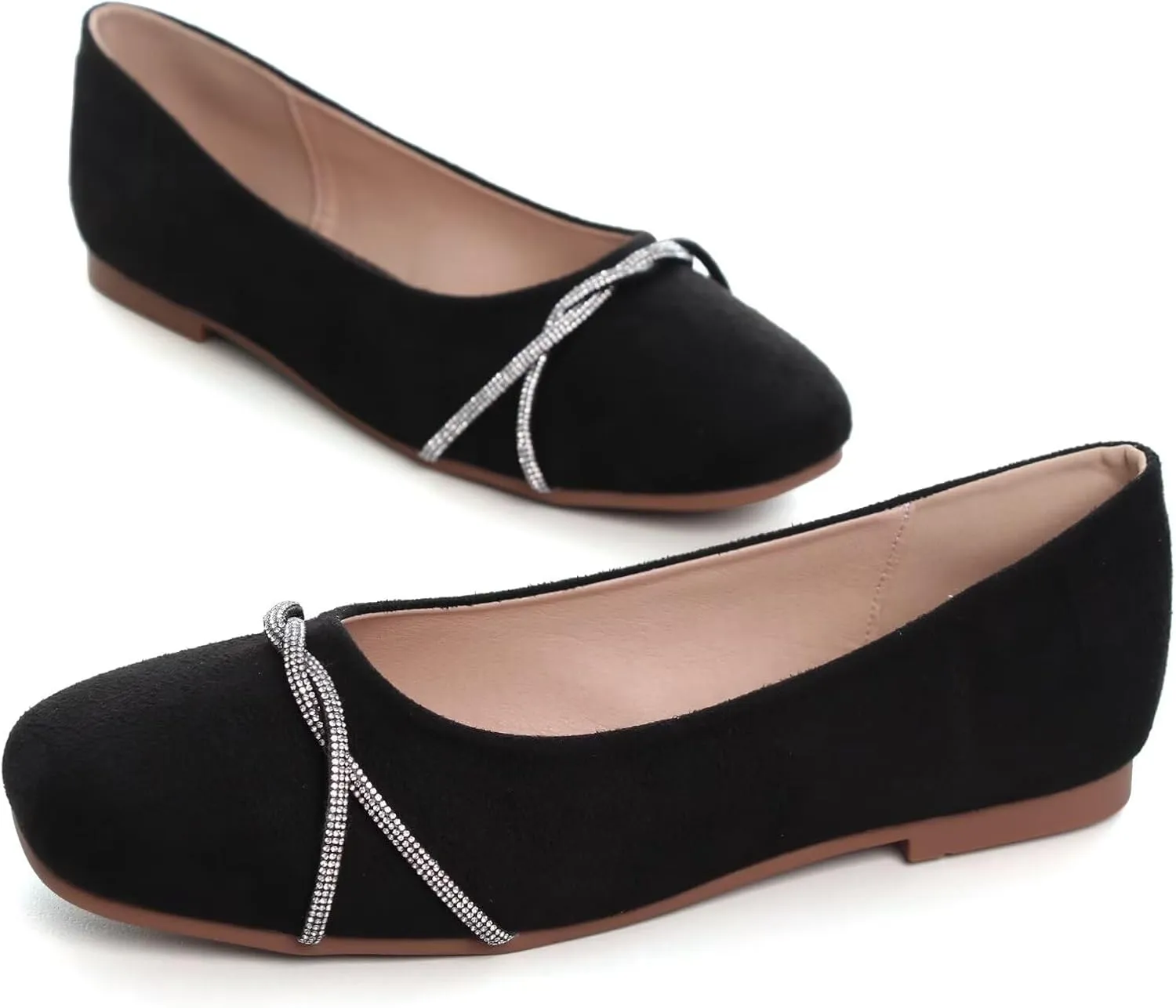TN TANGNEST Womens Casual Flats Fashion Chain Pointed Toe Ballet Flats Rhinestone Flats Comfort Slip On Dress Shoes