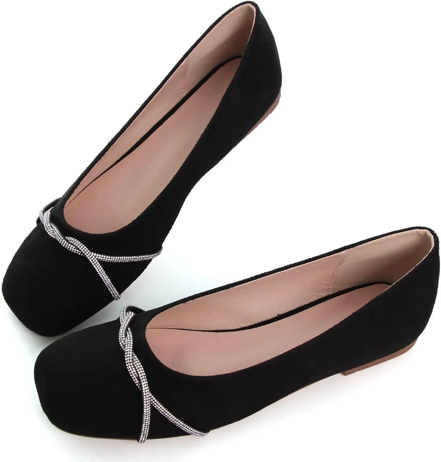 TN TANGNEST Womens Casual Flats Fashion Chain Pointed Toe Ballet Flats Rhinestone Flats Comfort Slip On Dress Shoes