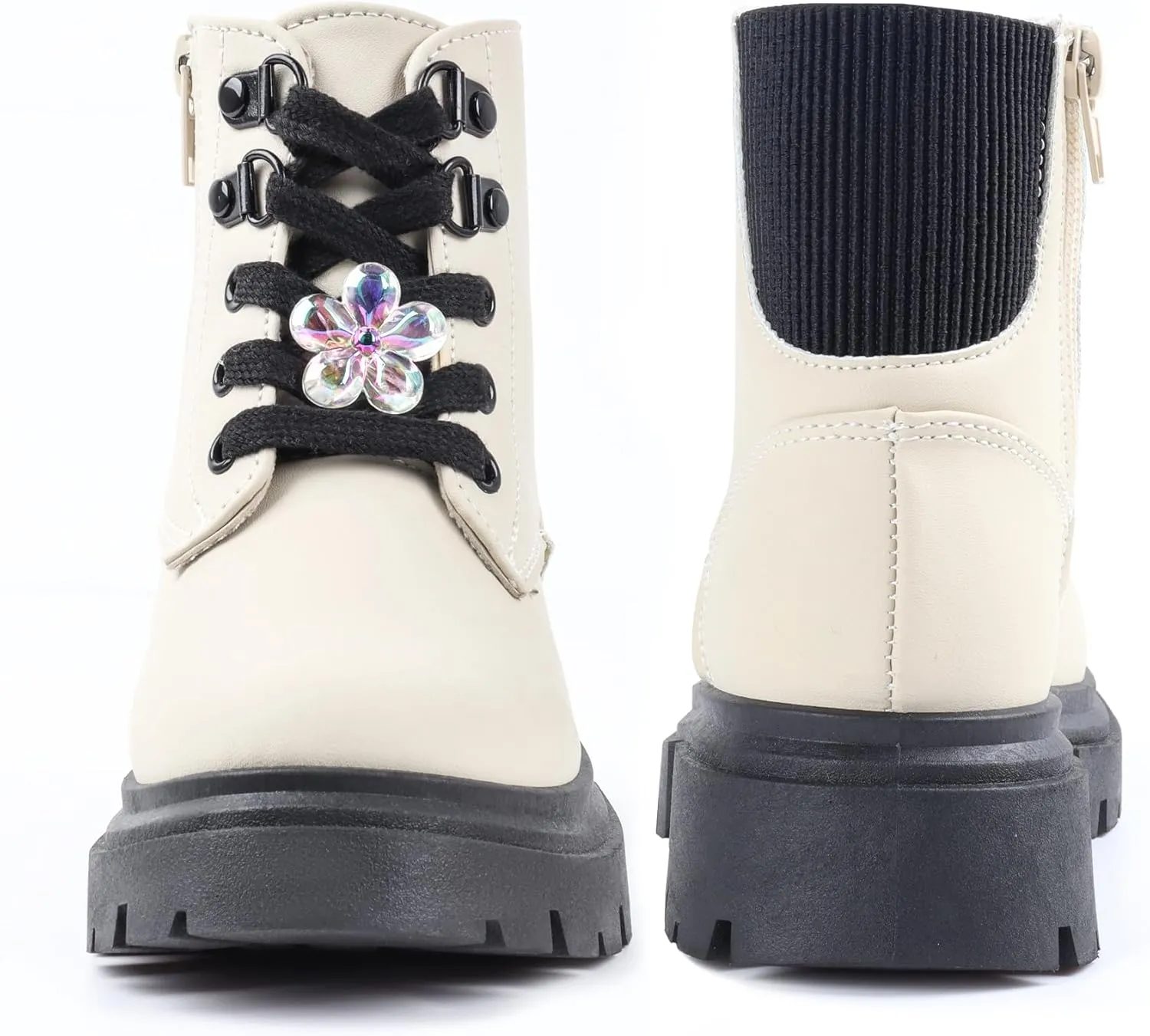 Toddler Boots Girl Side Zipper Lace Up Dress Combat Boots for Toddler/Little Kid/Big Kid