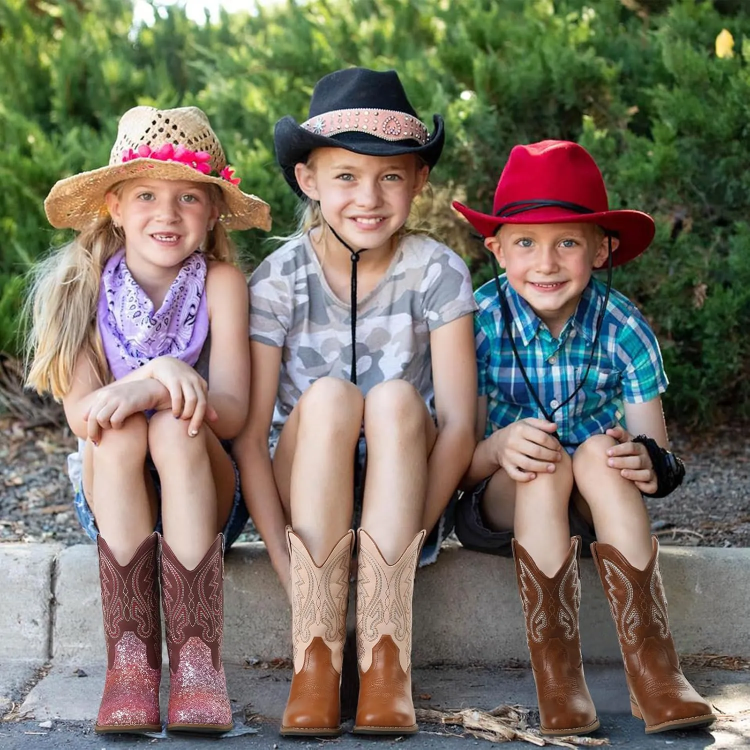 Toddler Cowboy Boots Kids Square Toe Boots Embroidered Child Western Boots Cowgirl Riding Shoes Girls Glitter For Little Big Kids