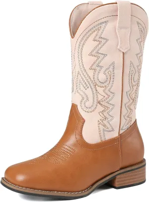 Toddler Cowboy Boots Kids Square Toe Boots Embroidered Child Western Boots Cowgirl Riding Shoes Girls Glitter For Little Big Kids