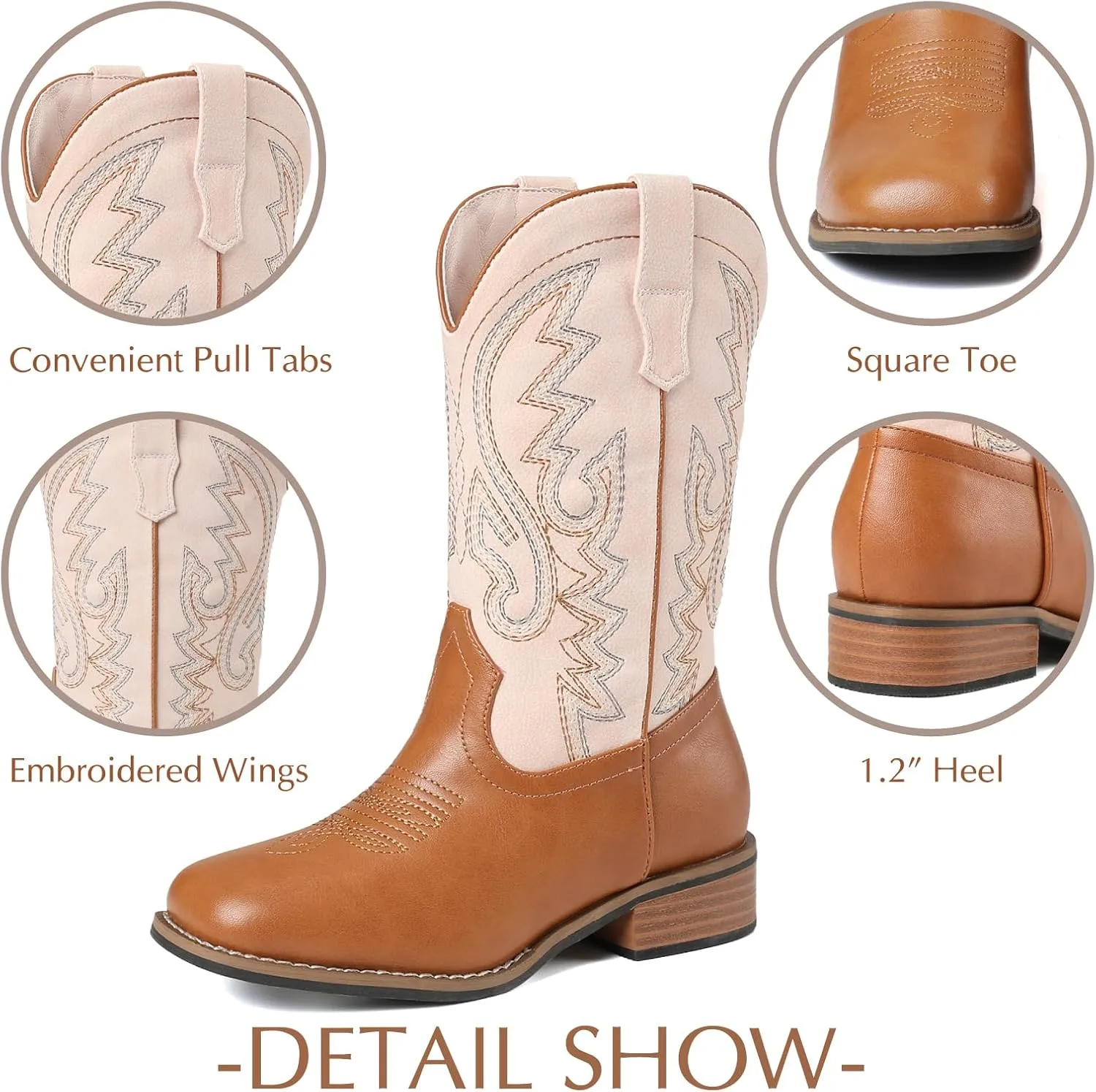 Toddler Cowboy Boots Kids Square Toe Boots Embroidered Child Western Boots Cowgirl Riding Shoes Girls Glitter For Little Big Kids