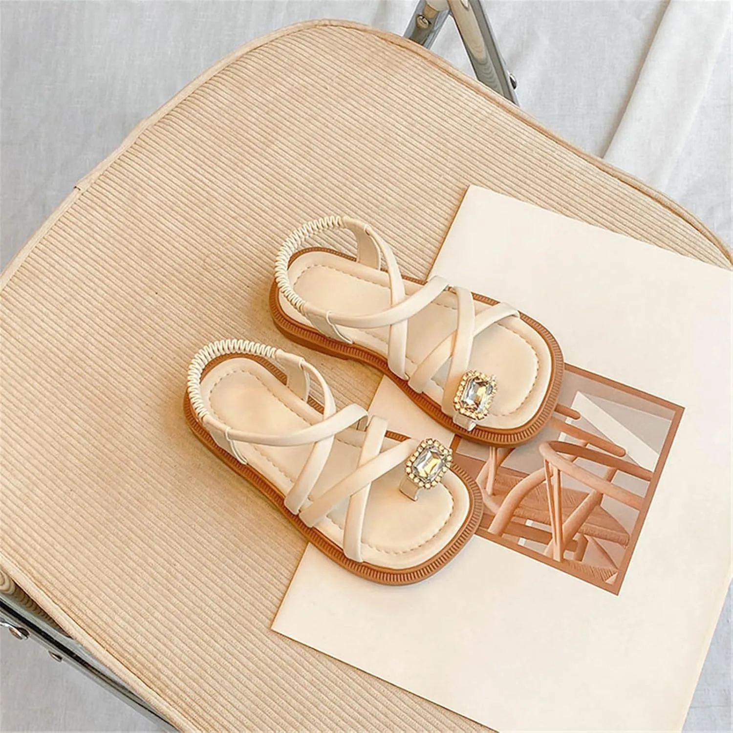 Toddler Girl Sandals Open Toe Elastic Ankle Strap Dress Shoes Summer Beach Ring Toe Strappy Flat Sandal For Infant